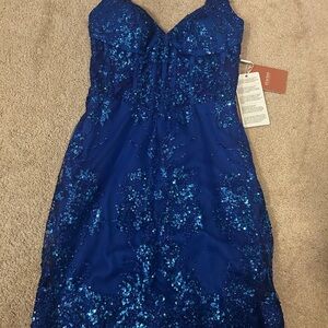 Royal Blue Sequin Embellished Cocktail Dress
